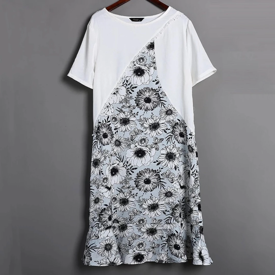 2025夏季新款休闲拼接碎花连衣裙