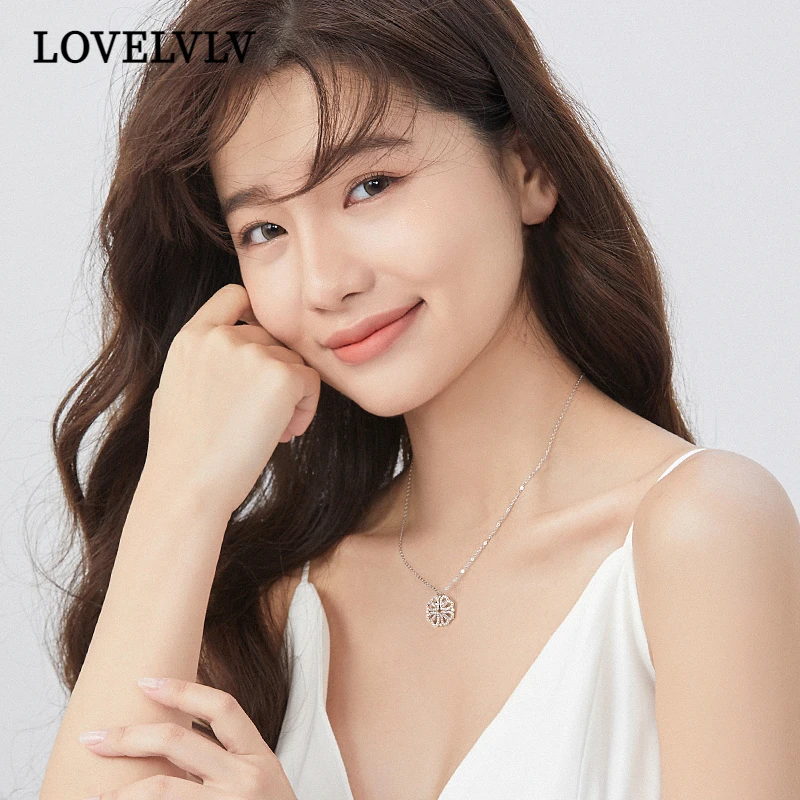 坠链均925银合成锆石 【LOVELVLV】不掉色纯银四叶草气质时尚项链女