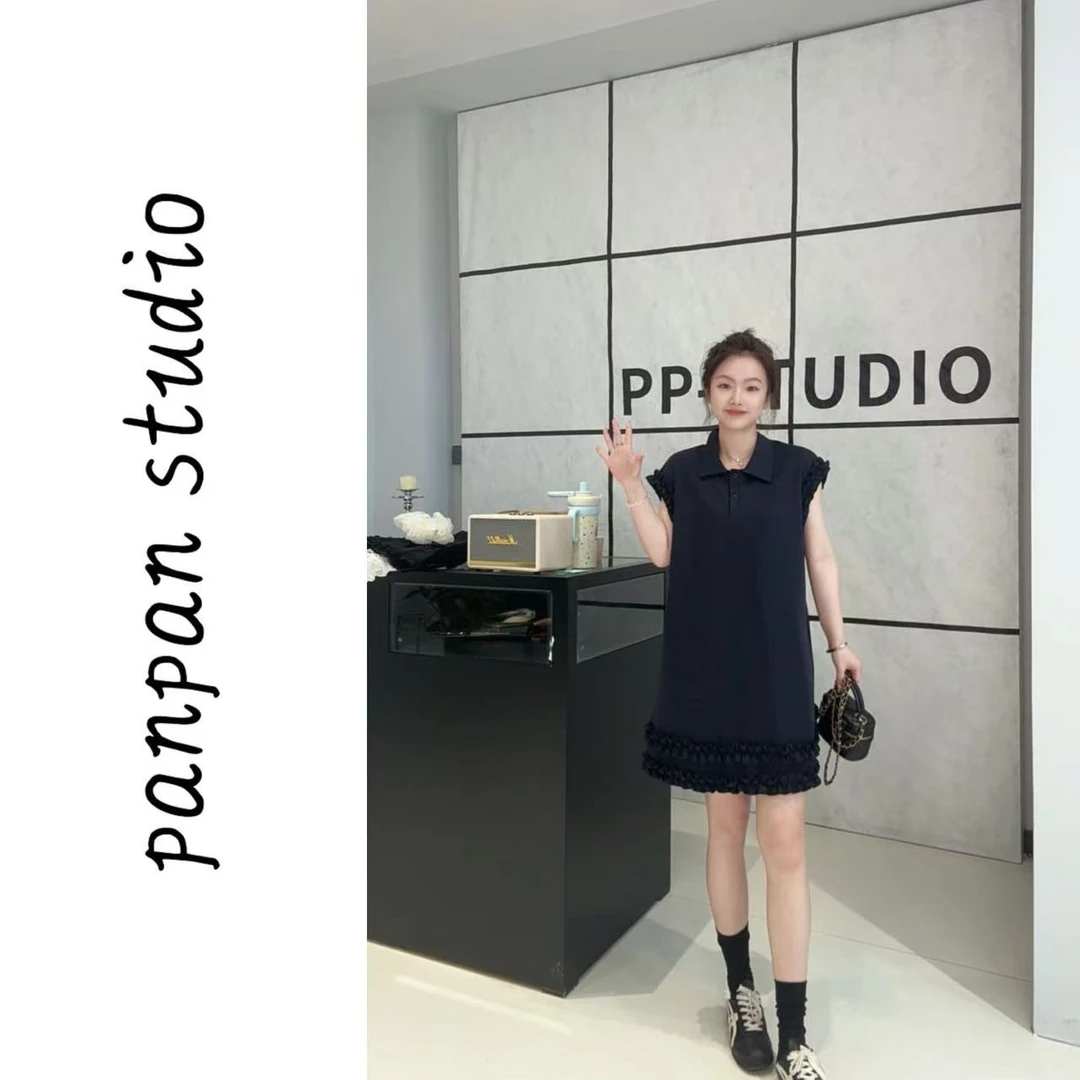 周老板/2025夏季新款时尚宽松简约无袖背心POLO衫连衣裙