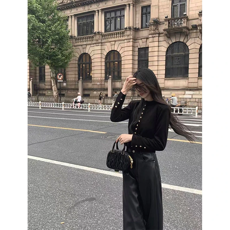 法式气质时尚秋冬款高级感简约小香风上衣女搭美式复古显瘦皮裤女