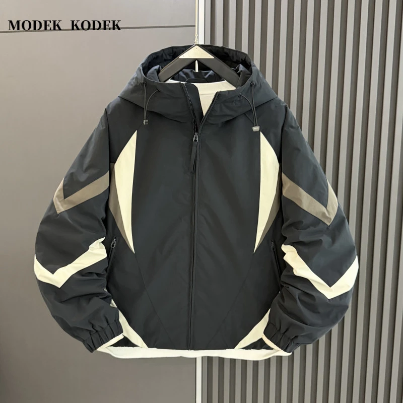 MODEK KODEK秋冬新款男士拼色连帽棉服高级感潮牌冲锋衣保暖夹克