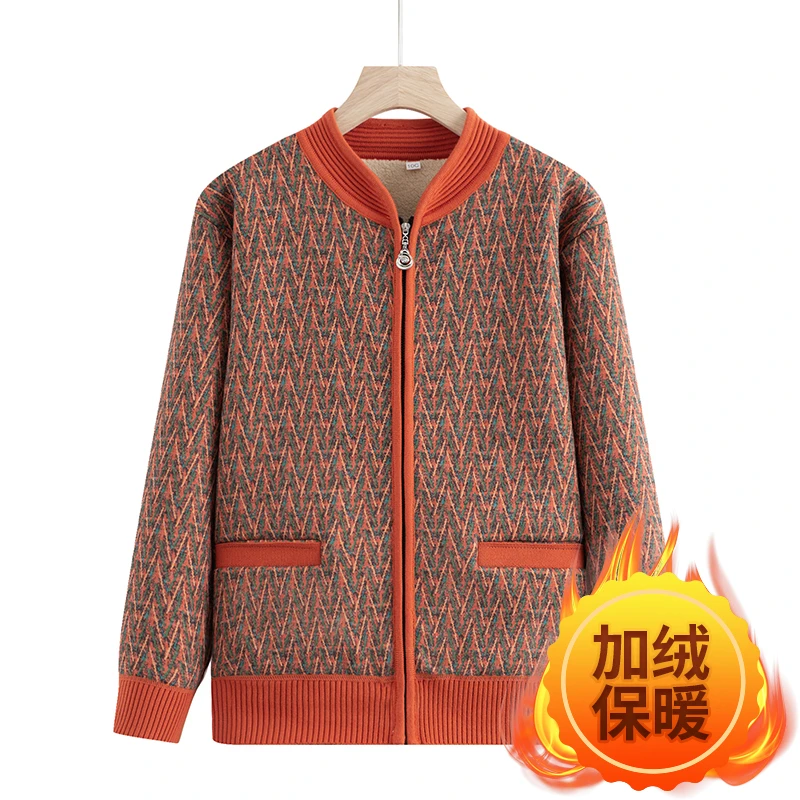 中老年女冬装毛衣外套女奶奶加绒针织开衫衣服妈妈装加厚秋冬上衣