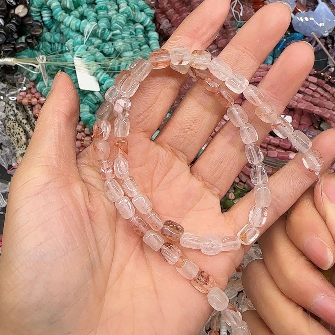 玛瑙/玉髓合金珠宝半成品红胶花方块5mm一条