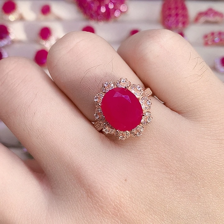 红宝石戒指银S925镶嵌