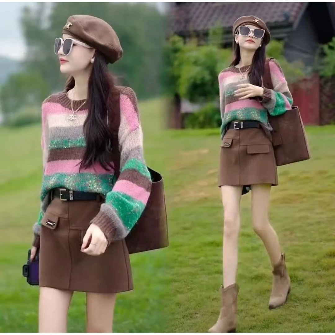 8887简约女装简约通勤美拉德风套装条纹时尚套装宽松时尚