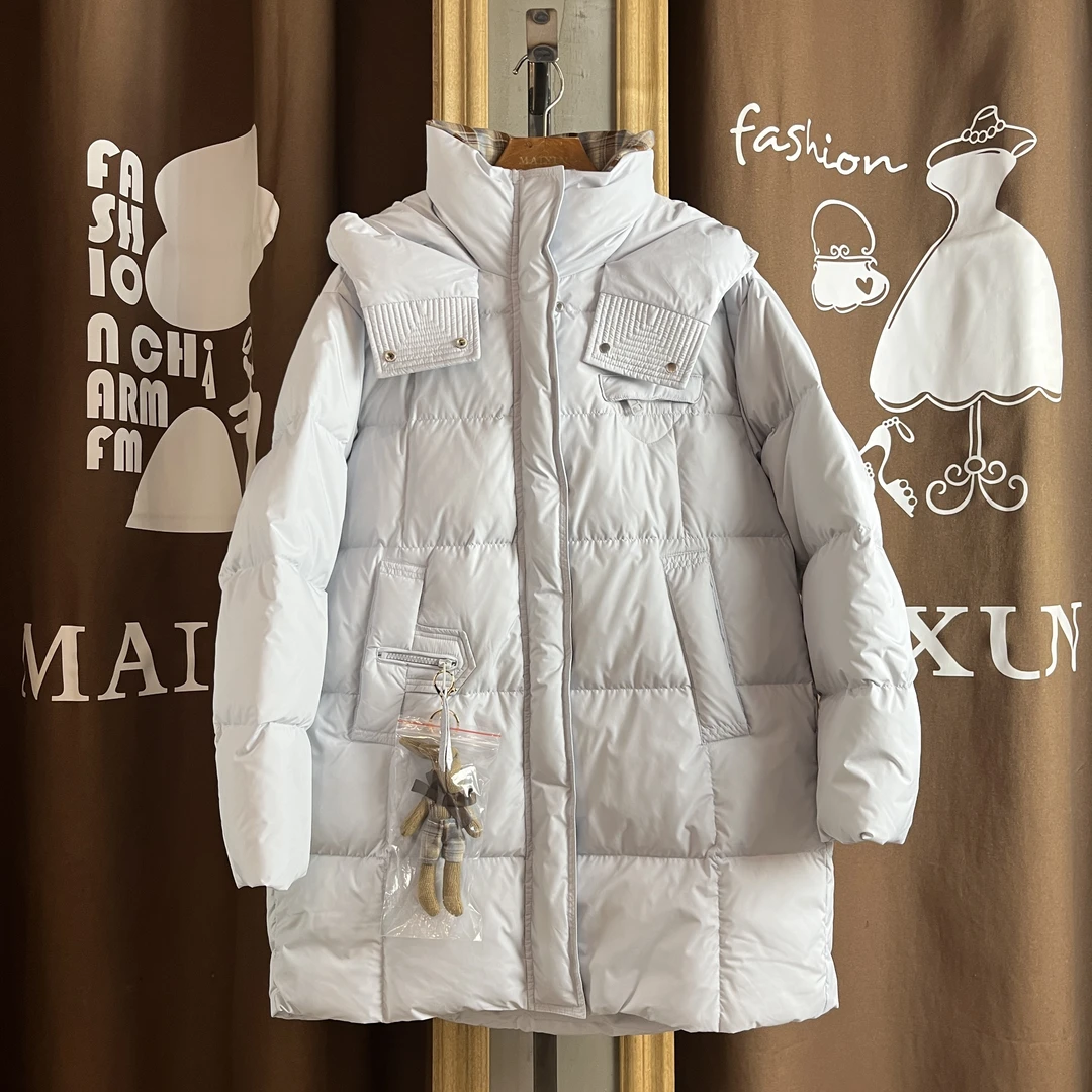 麦寻YRMLS07Y冬季新款云朵格纹立领中长款加厚保暖棉雨