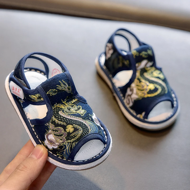 宝宝布凉鞋龙腾儿童手工千层底布鞋小童男女童中国风软底夏季L02