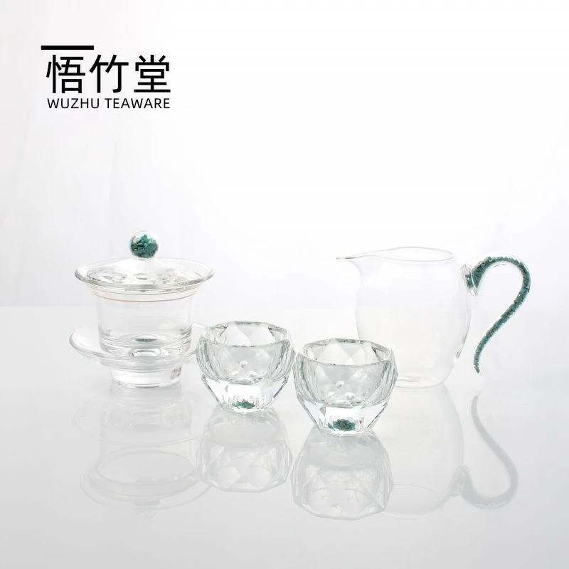 悟竹堂绿松石水晶轻奢茶杯高档家用整套三才盖碗功夫茶具套装