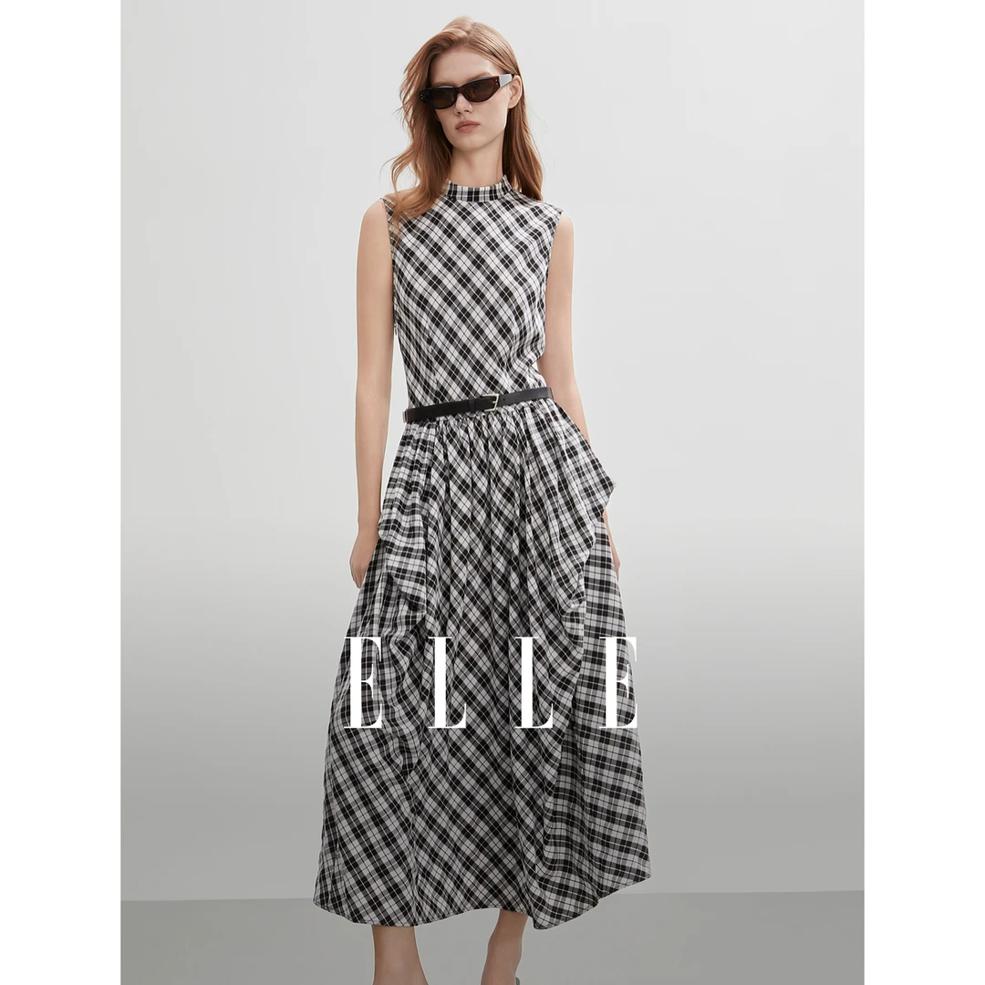 ELLE高级感不规则爆款格子女2025夏新款网红炸街裙子EL51410