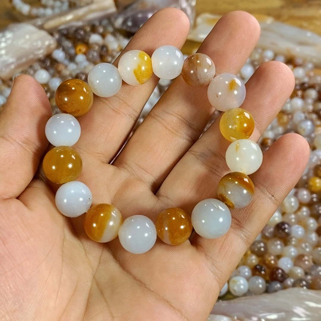 潮***鱼未镶嵌手串硅化玉