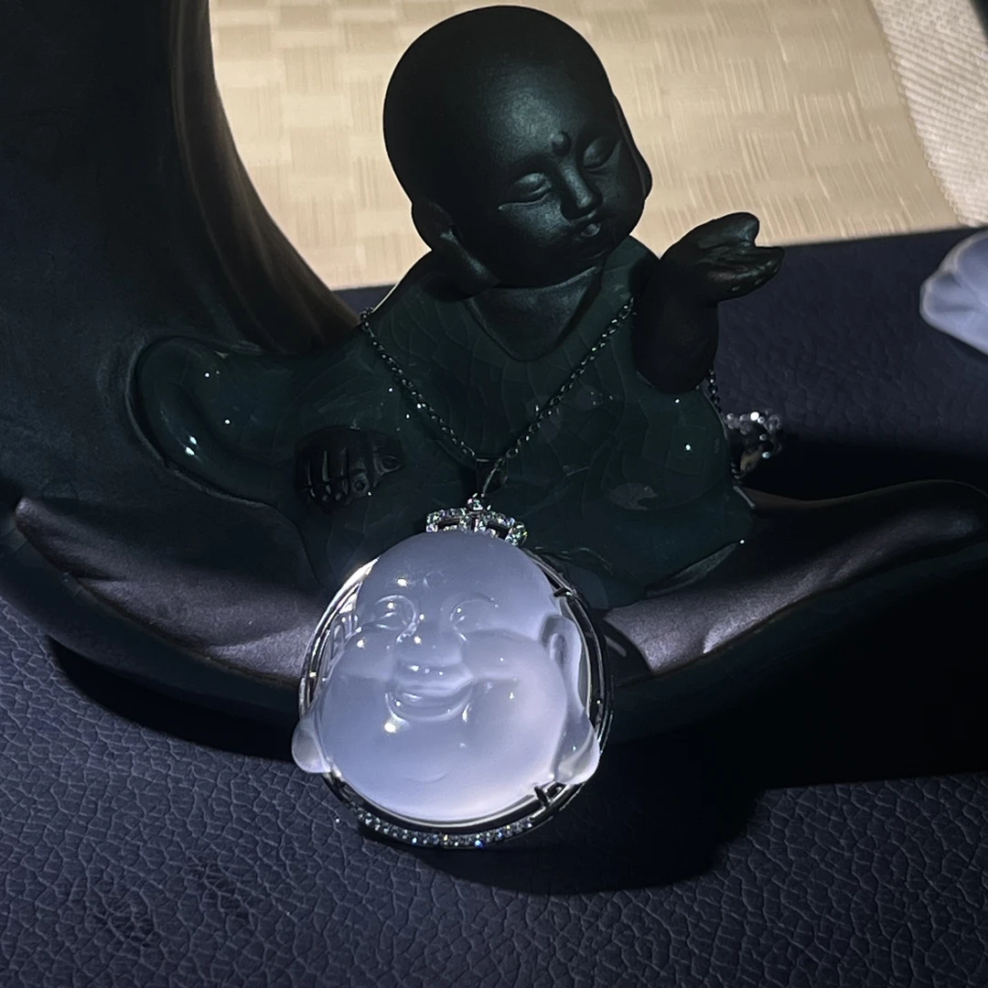 俄罗斯玻璃种 天然玉石 经典大佛吊坠挂件