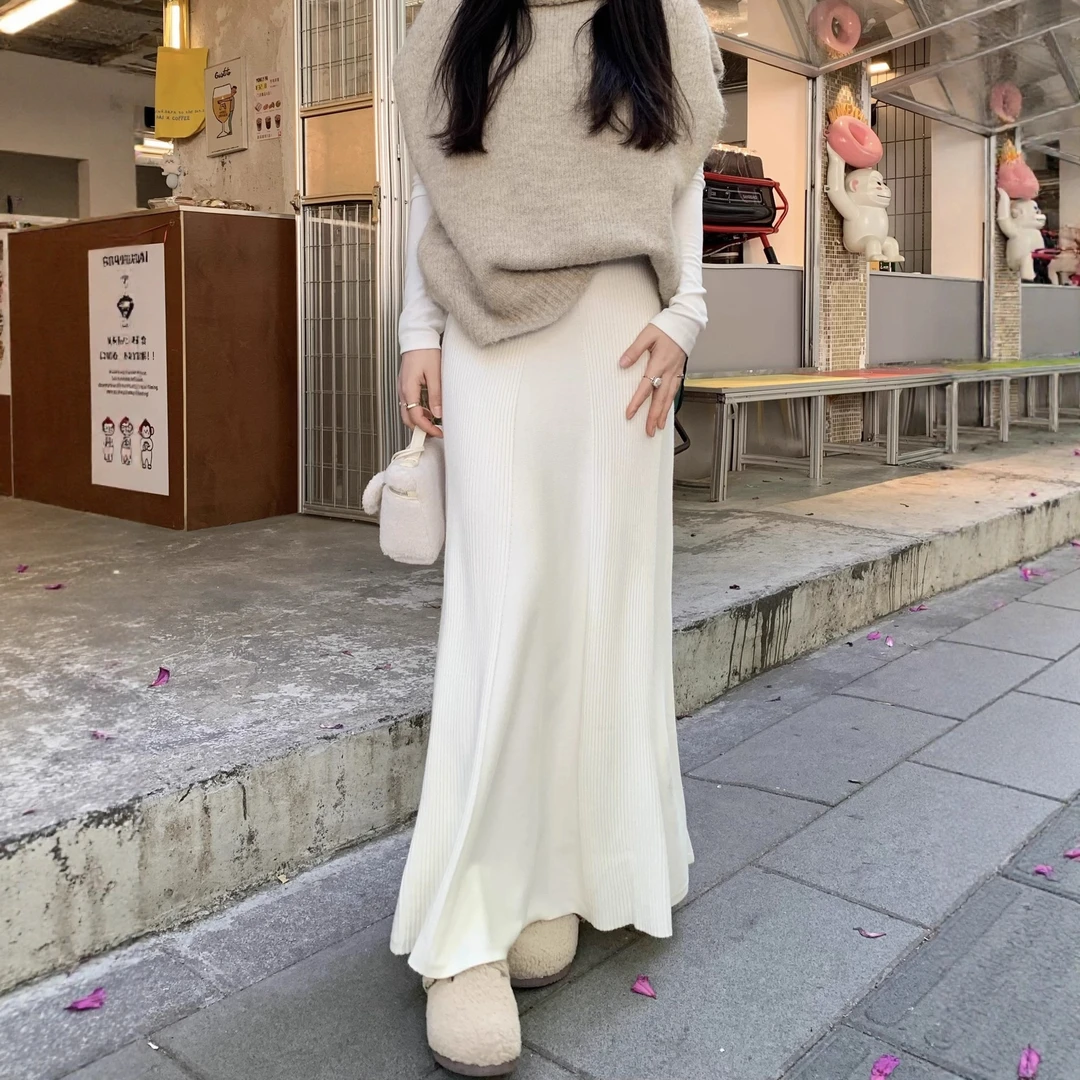 实拍~2025年秋冬季新款韩系ins气质垂感针织大摆裙A字针织裙女装
