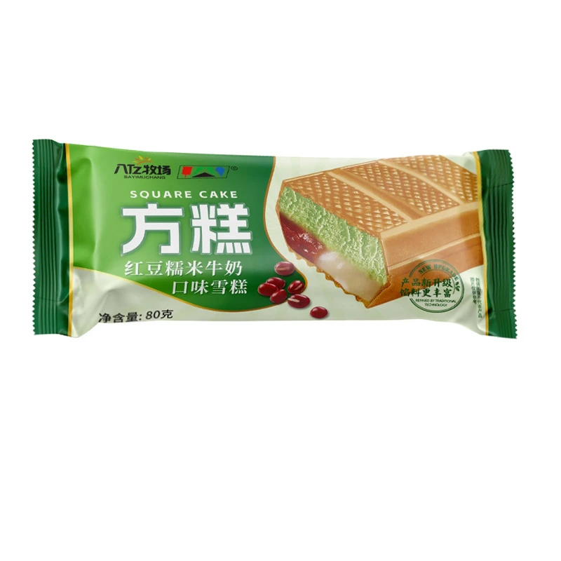 【京东次日达】【3支】八亿牧场（绿色）红豆糯米牛奶方糕冰淇淋雪糕雪糕同城送雪糕同城配