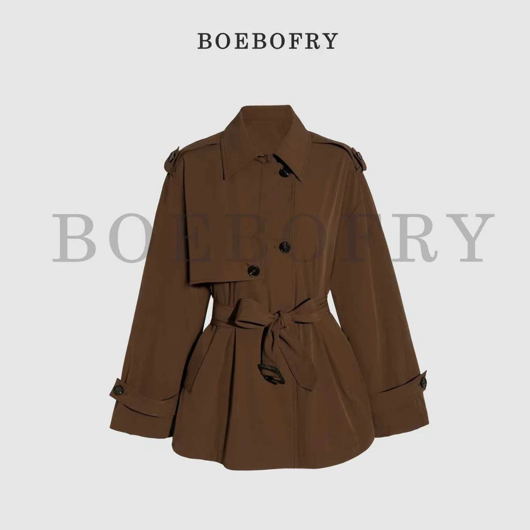 BOEBOFRY<沙漠星辰>秋季法式翻领复古简约收腰风衣外套BE3F0996