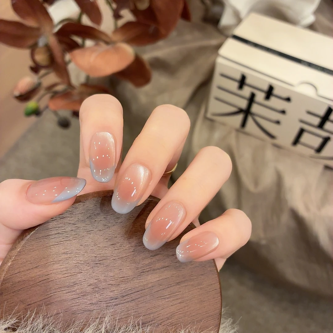 茉哉现货【蓝莓奶盖】纯手工定制美甲拆卸穿戴甲A5074