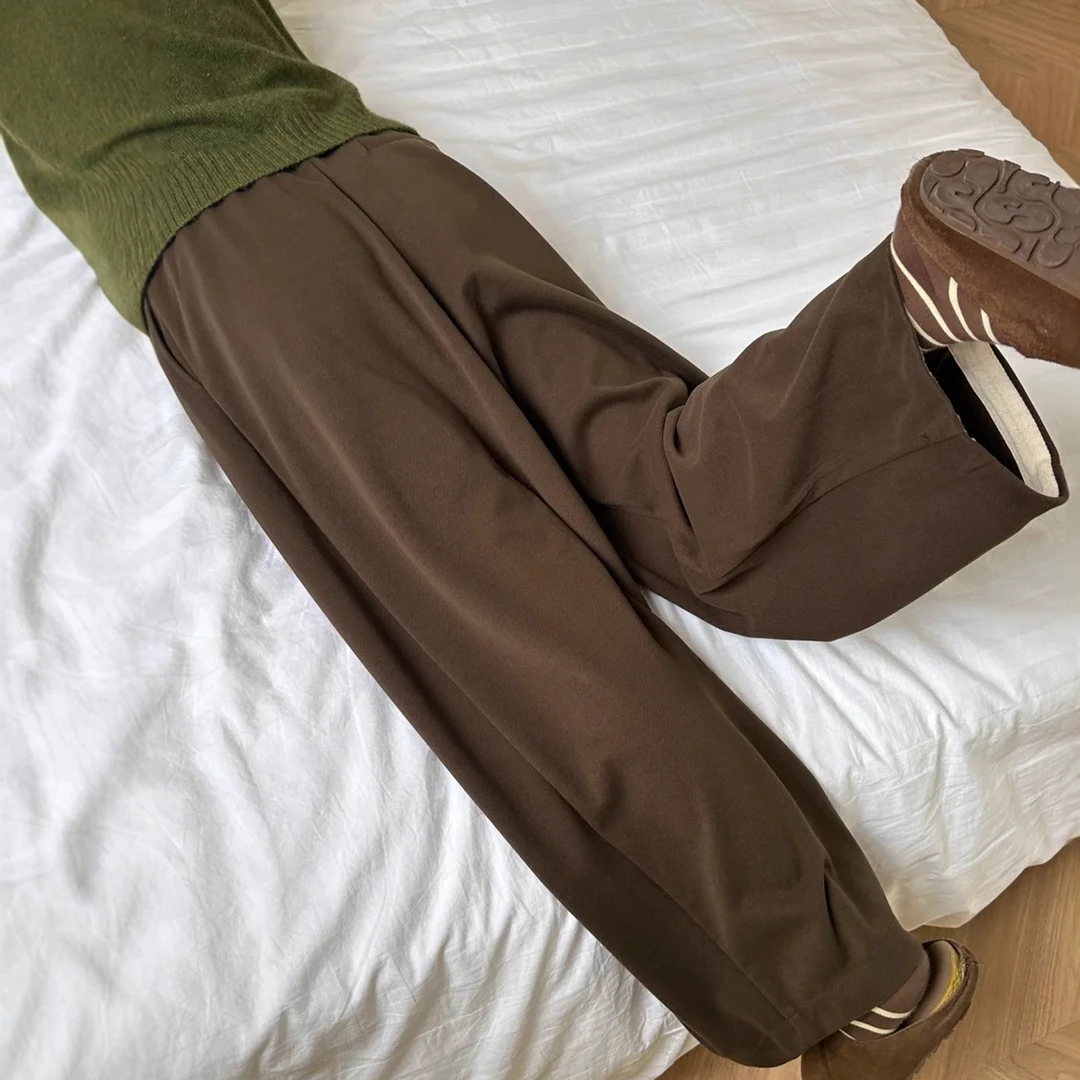 棕咖色加绒毛呢阔腿裤女秋冬胖mm大码显瘦宽松直筒休闲梨形报恩裤