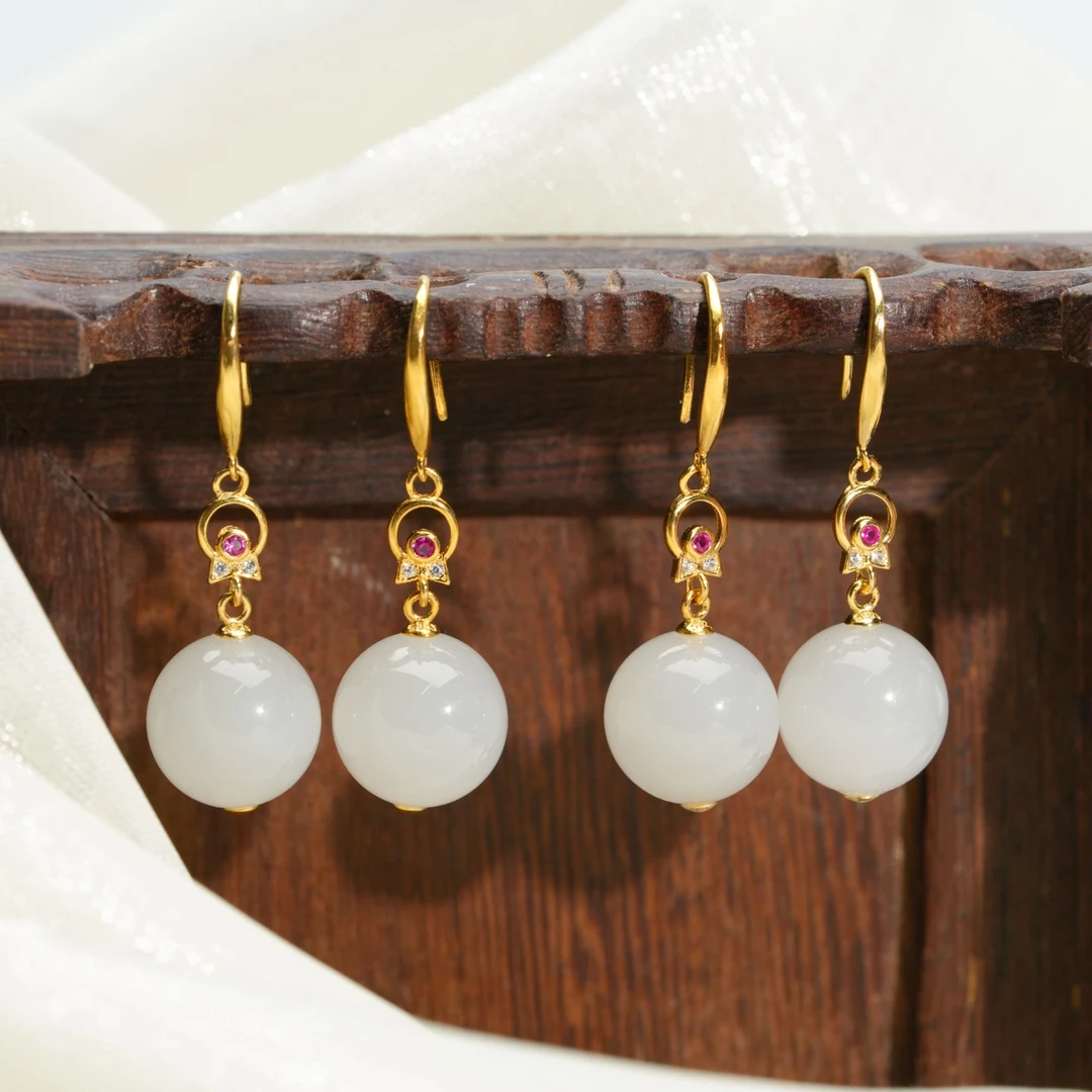 【小北好物】S925银镶嵌和田玉耳钩约12mm【多样性发一件】QH13X582