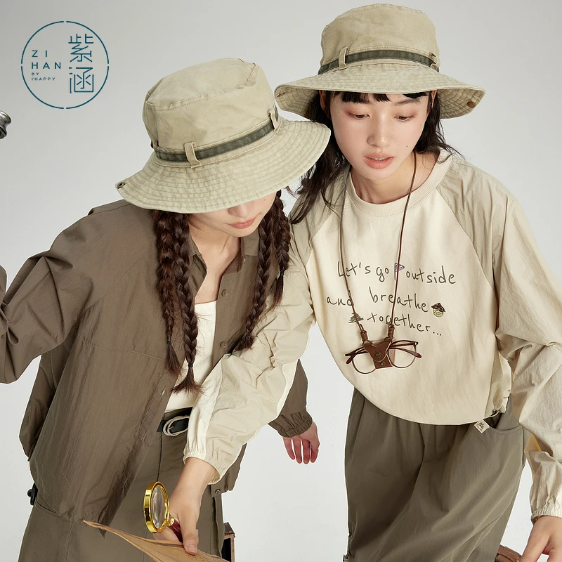 紫涵圆领拼接印花卫衣女2025年春季短款宽松套头上衣Z5Z02SS612