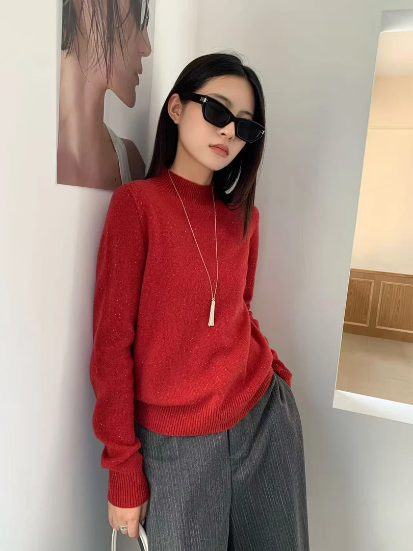 100%绵羊毛彩点点纱秋冬新款女士羊毛衫柔软舒适