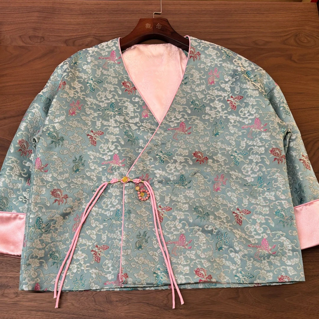 高定金鱼戏彩蝶宋锦外套