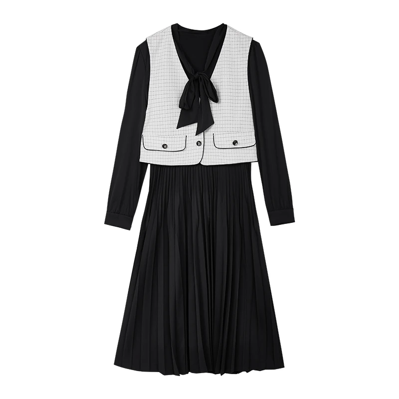 【小花专属】简约通勤格纹马甲连衣裙N1617