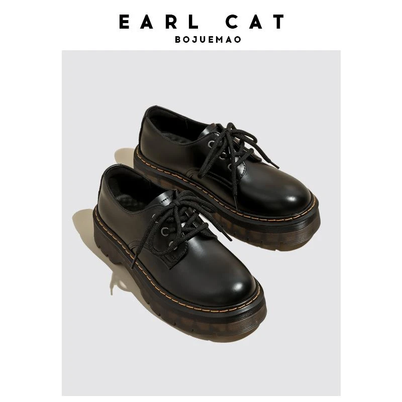 伯爵猫鞋女2024夏季新款厚底乐福鞋真皮女鞋子单鞋黑色马丁鞋
