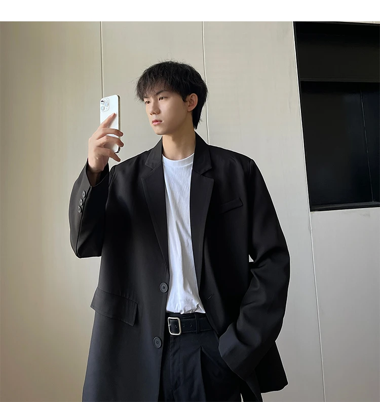 oversize黑色西装外套男韩版高级春季加大码潮宽松休闲痞帅小西服
