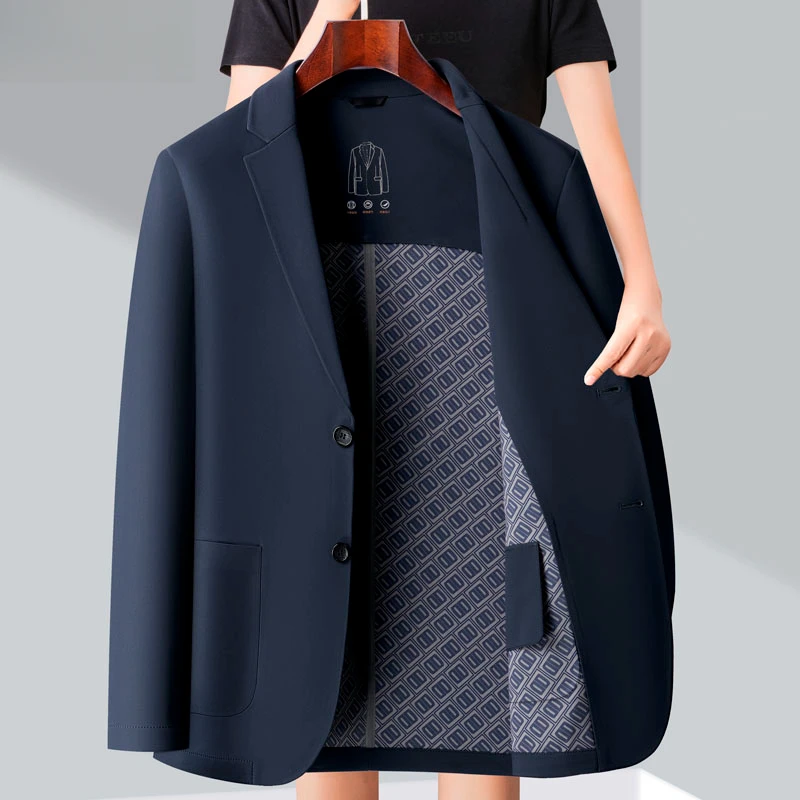 时尚春秋季新款男士西装外套中老年爸爸装上衣休闲商务便西夹克衫