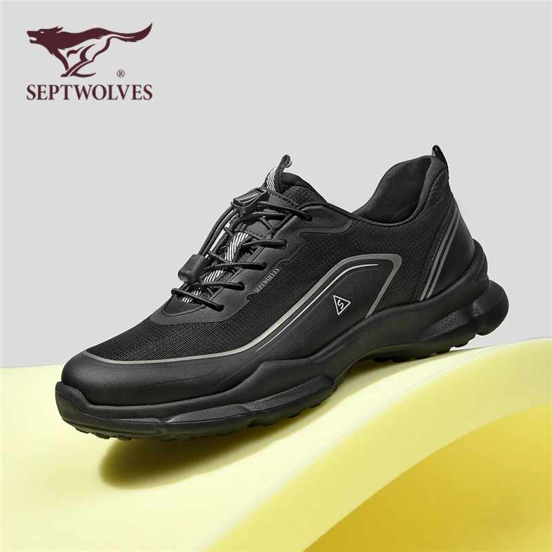 七匹狼黑色男鞋秋季网面透气户外登山运动鞋男轻便减震休闲跑步鞋