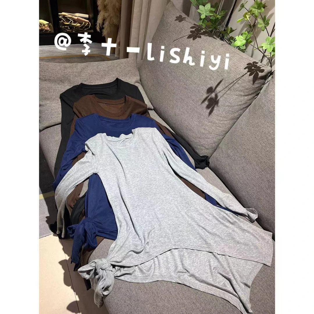 【慵懒时光】 圆领不规则绑带设计感上衣25708