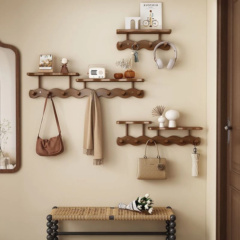 楠竹墙上挂衣架壁挂式置物架简约入户玄关门后收纳置物衣帽架