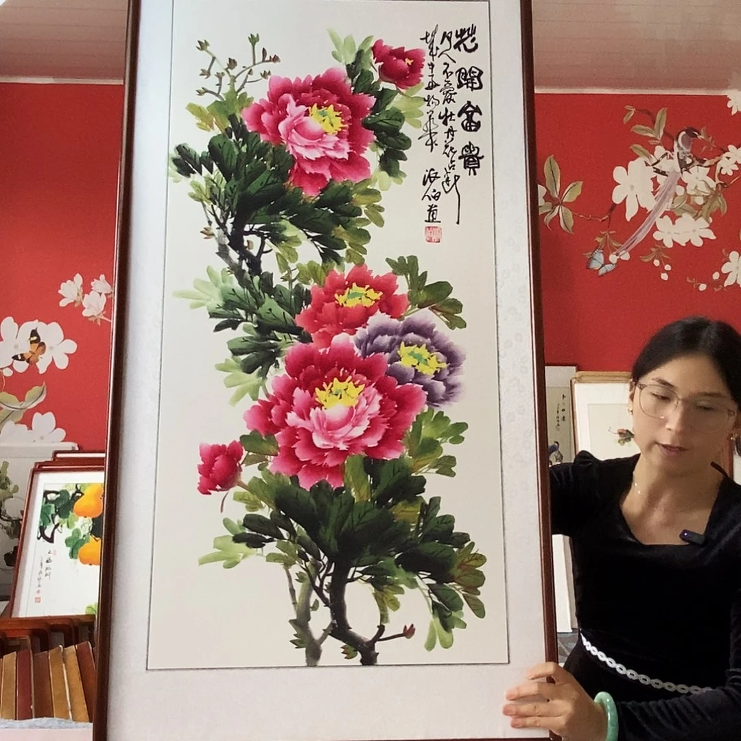 国画手写手绘国画作品带框包邮62✖️122