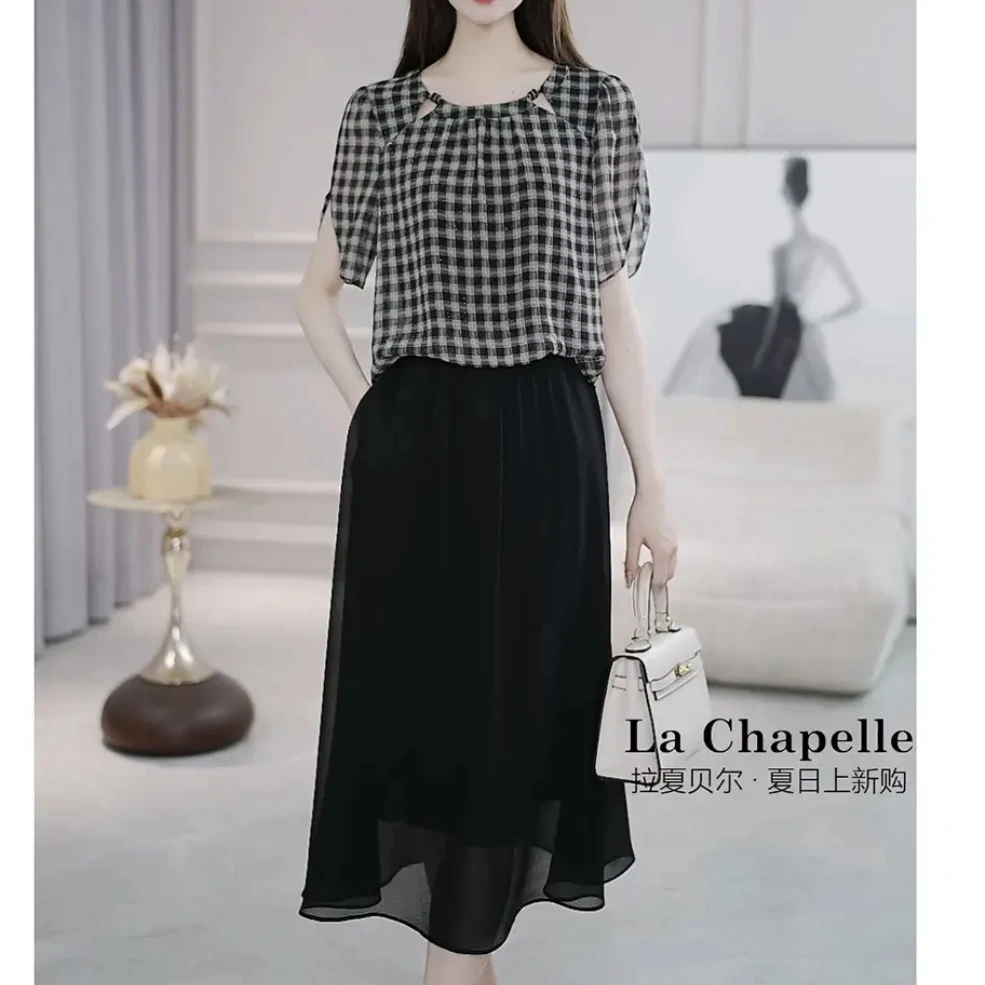 爆款拉夏式格子连衣裙夏季新款时尚显瘦洋气减龄收腰裙子气质复古