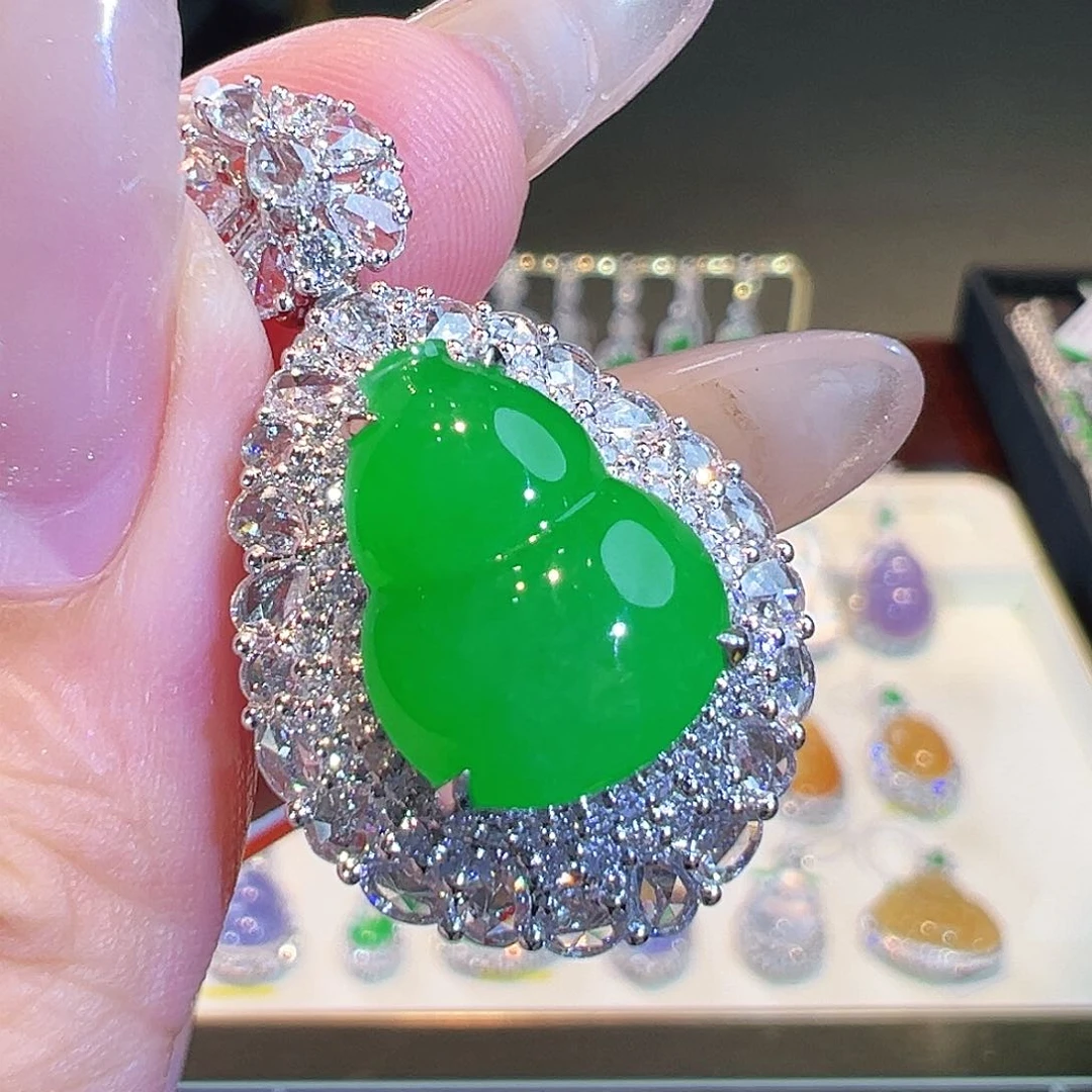 翡翠18K金镶嵌吊坠(不含链)翡翠