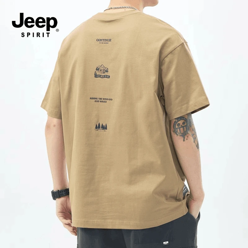 JEEPSPIRIT吉普男士短袖t恤男款夏季薄款印花美式宽松休闲上衣潮
