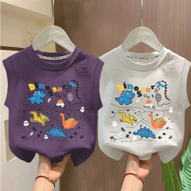 儿童纯棉无袖背心T恤上衣韩版新款洋气卡通宽松外穿男童坎肩背心