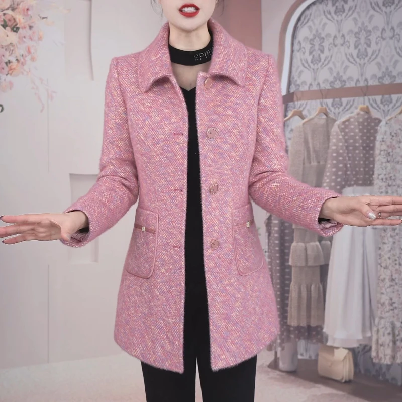 时尚百搭中长款夹棉加厚保暖大衣2025冬新款妈妈洋气爆款毛呢外套