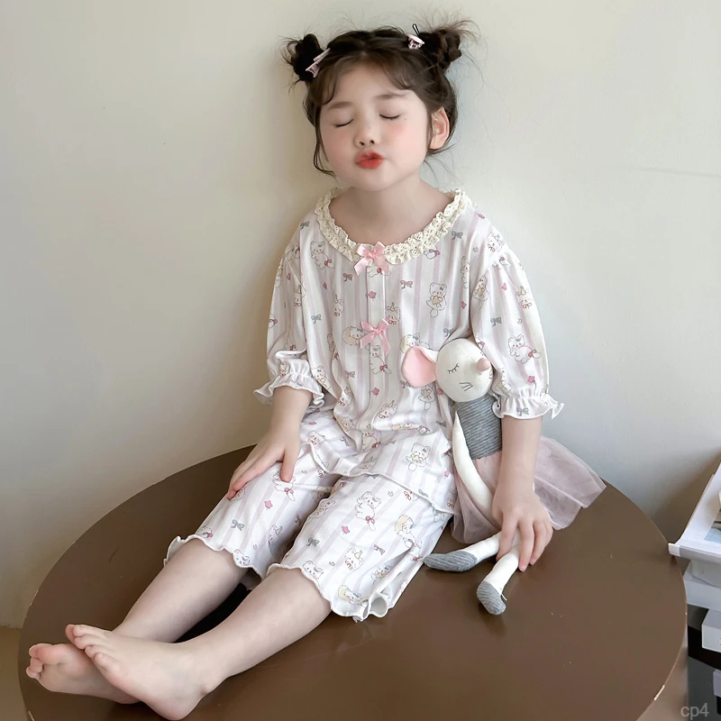 女童睡衣冰丝薄款夏季2025新款儿童短袖女孩可爱中小童洋气家居服