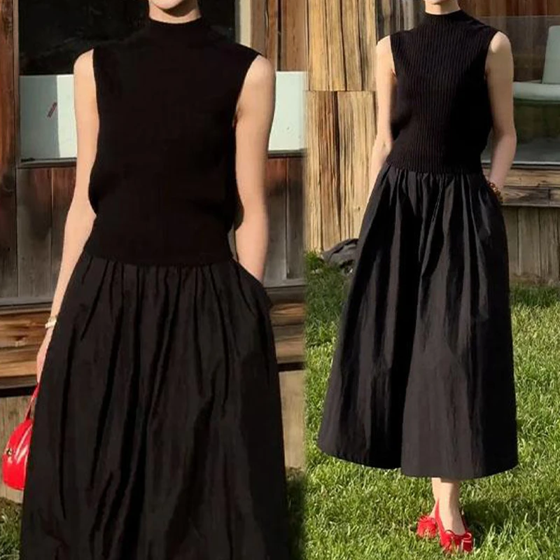 法式休闲穿搭套装女夏季新款赫本风无袖针织背心A字半身裙两件套