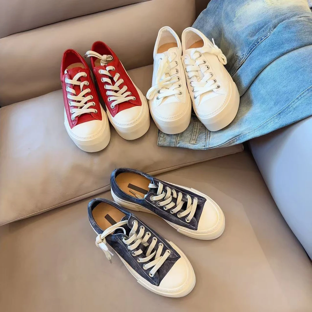新款透气厚底夏季帆布鞋真皮小白鞋120-161