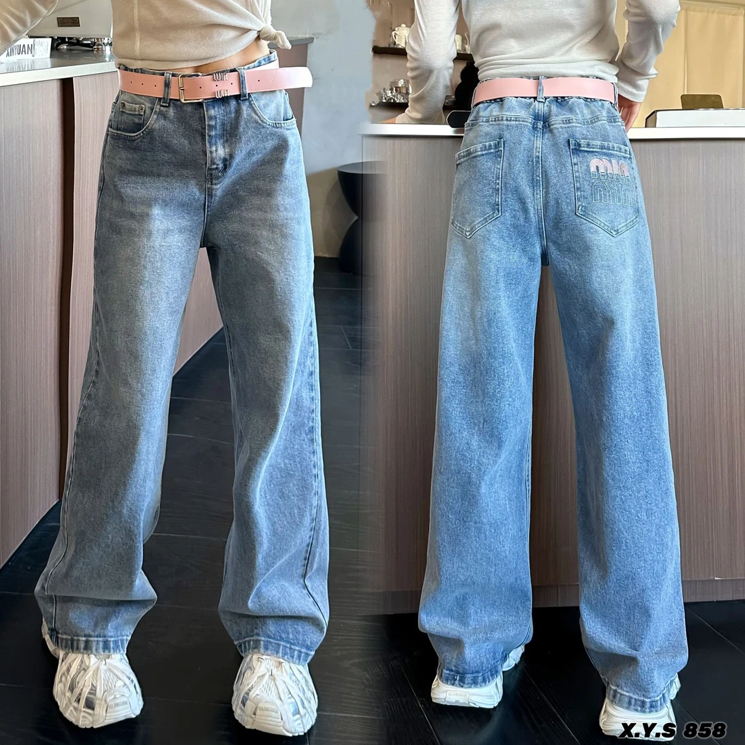 女2025春季阔腿牛仔裤小个子新款高腰直筒宽松显瘦筒裤