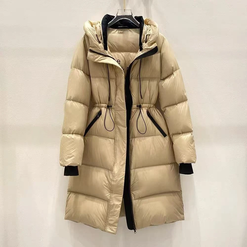 RX 019反季户外收腰连帽过膝羽绒服