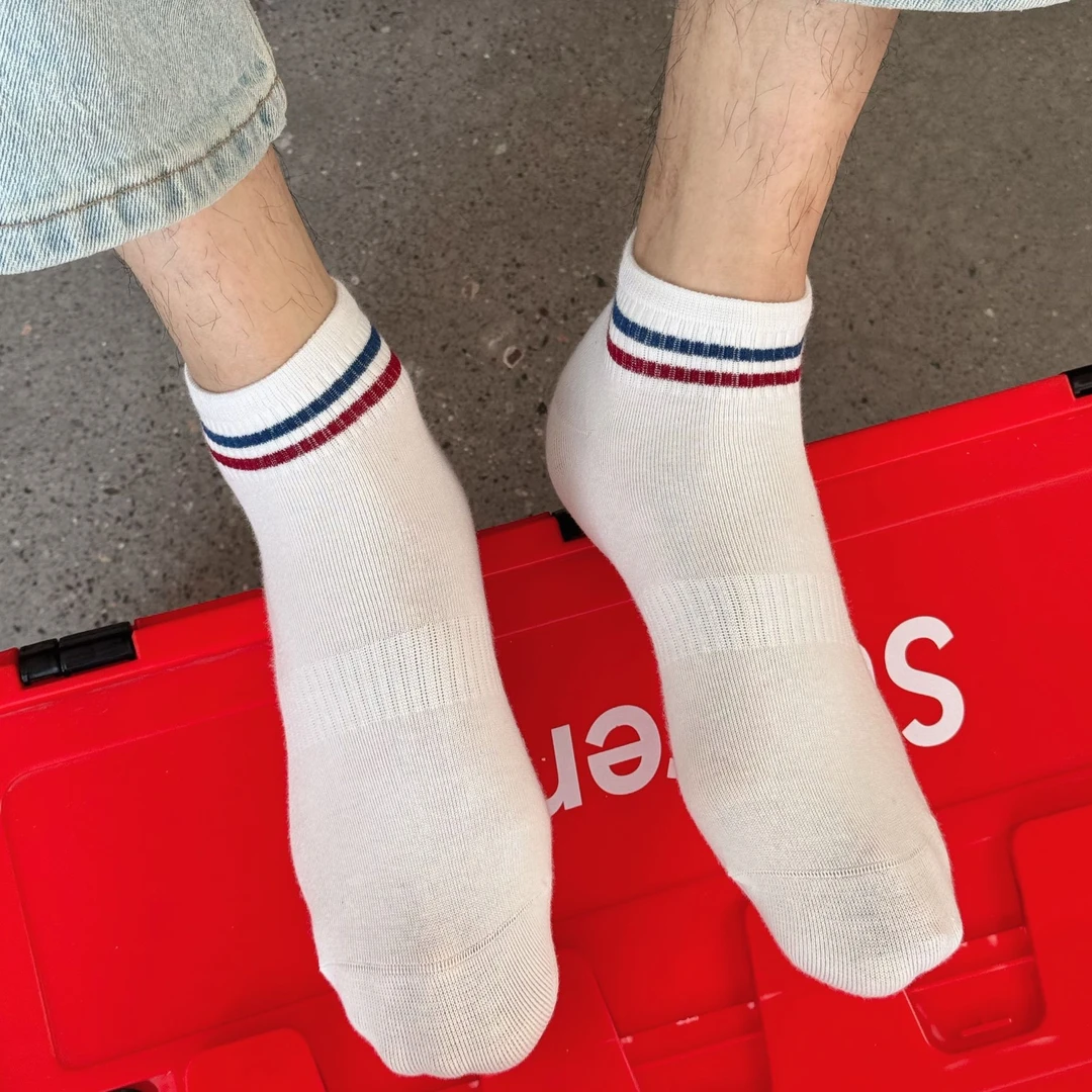 男士短袜夏季经典款休闲商务通搭棉袜日系青少年中筒条纹袜子低帮
