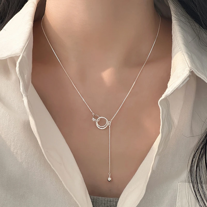 CUOOYINO/初影 坠链均925银 【环环相扣】精致百搭项链设计感锁骨链