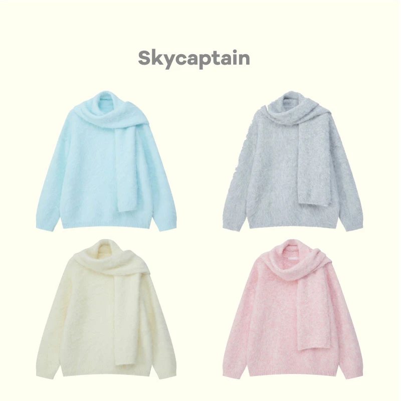 【HoorayLin】天空队长“云朵系列”四色定染拉毛毛衣（带围巾）#KK281