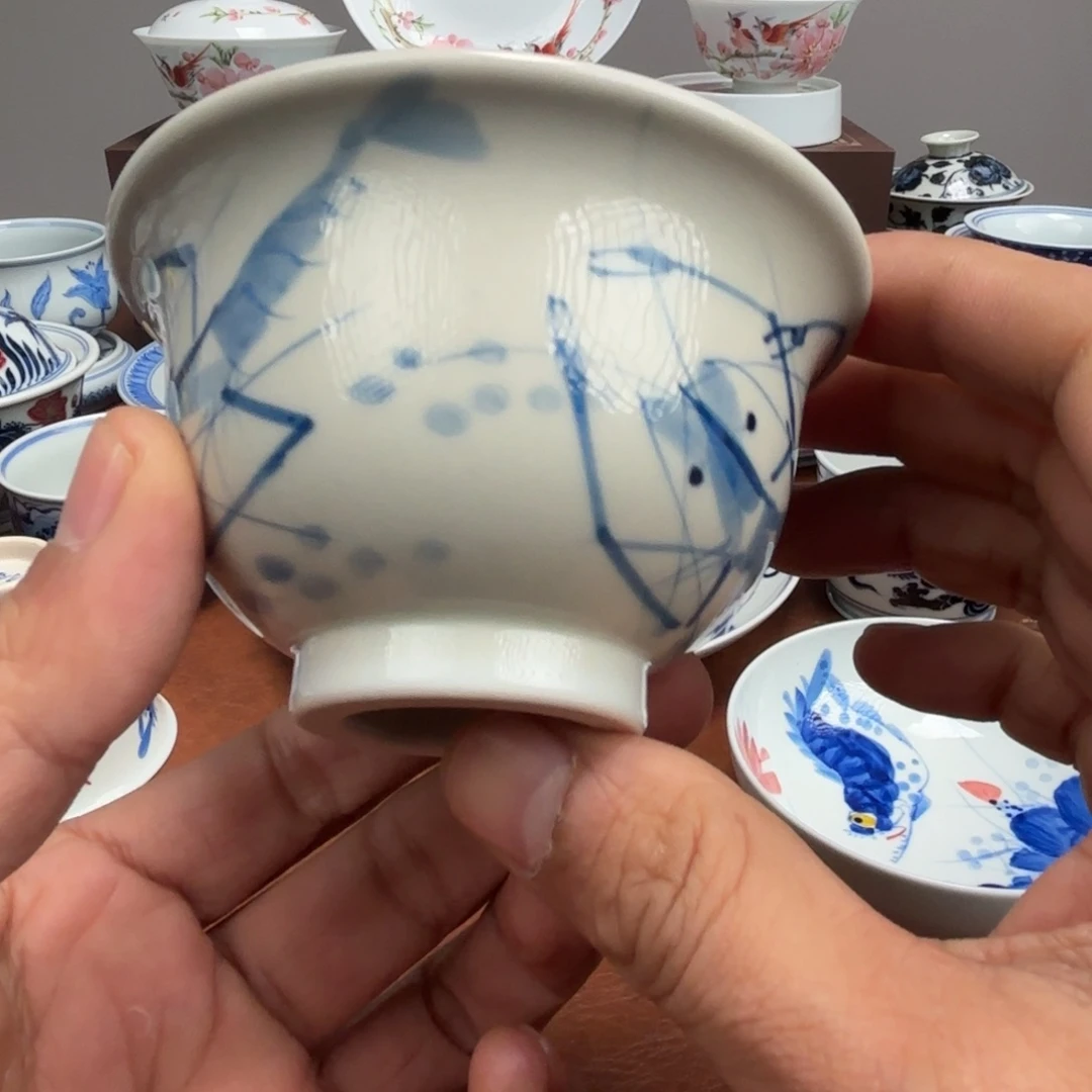 摆件陶微瑕虾趣压手杯景德镇发货