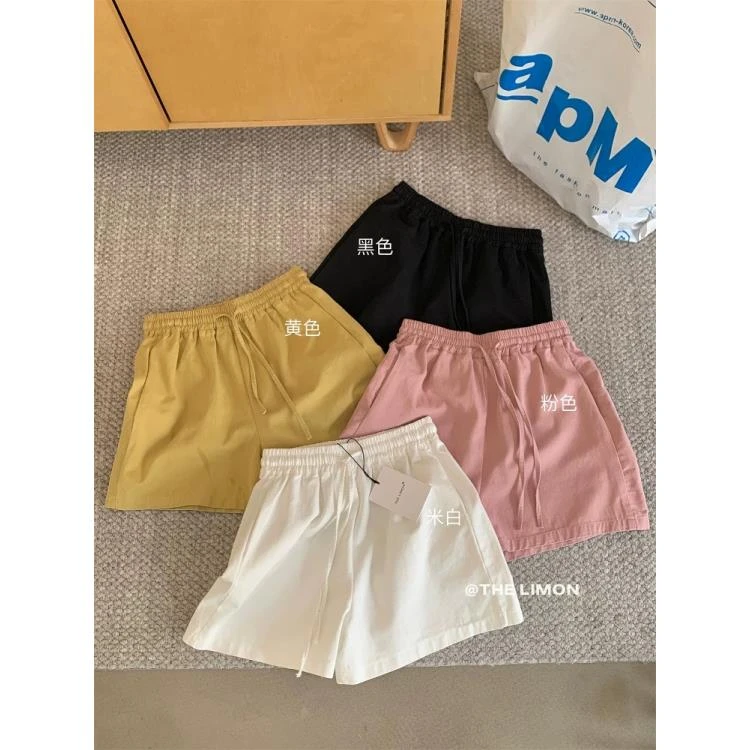 【零压短裤】高腰松紧抽绳纯色阔腿热裤女夏季新款