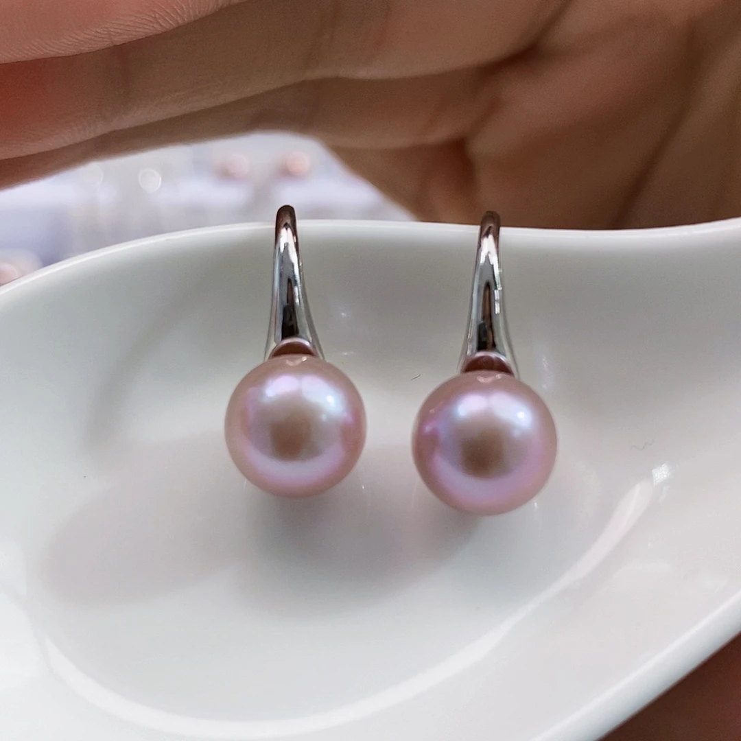 银S925镶嵌特价极光温柔紫耳饰淡水珍珠