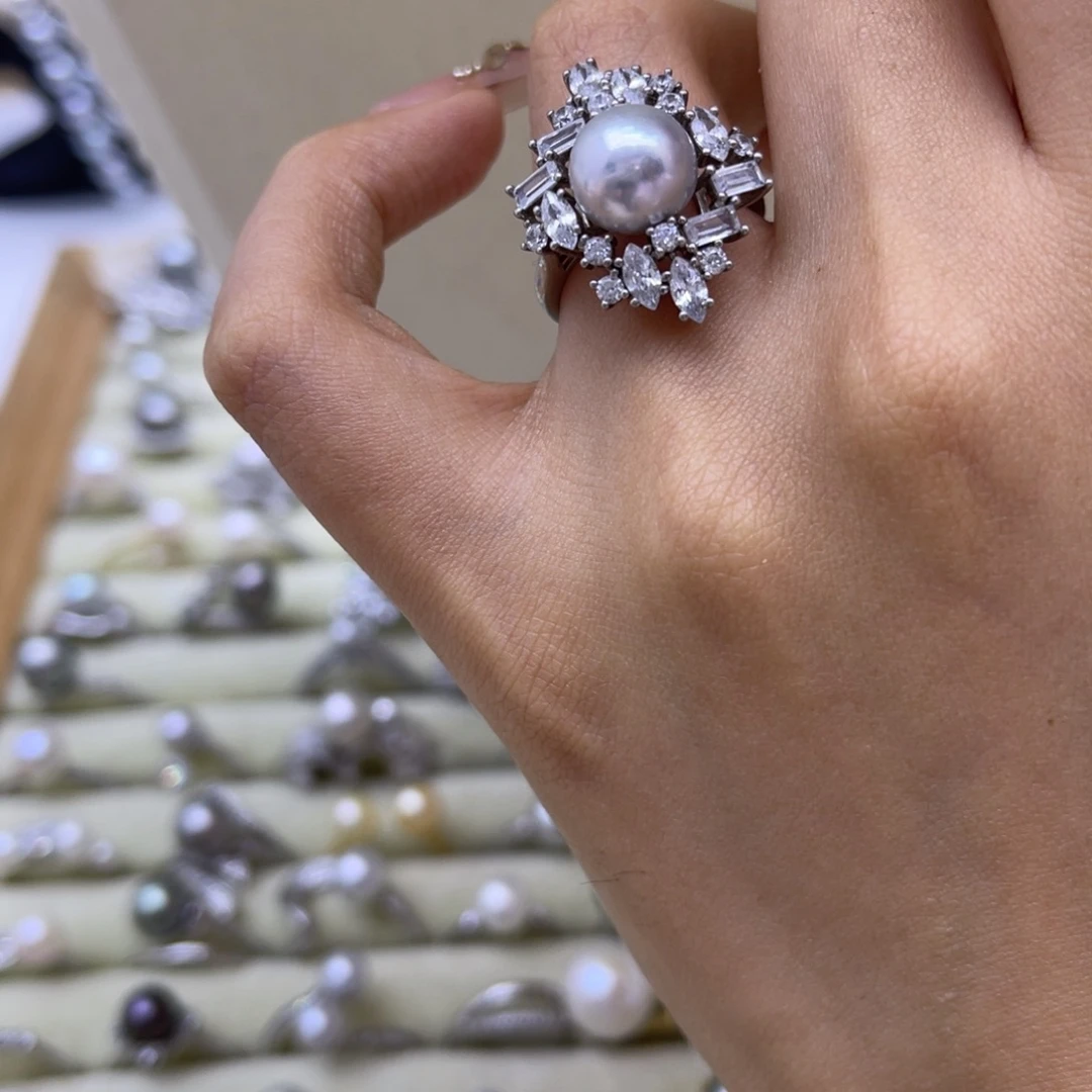 银S925镶嵌海水珍珠戒指