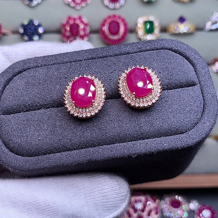 红宝石银S925镶嵌耳饰